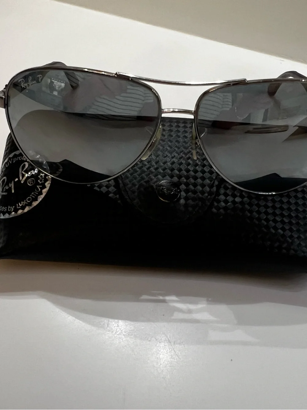 RAY-BAN AVIATOR MIRROR SUNGLASSES. GUNMETAL FRAME CUSTOM FIBRE LIKE NEW